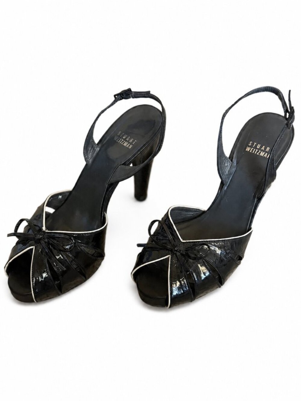 Stuart Weitzman Black Patent Bow Slingback Heels Size 7